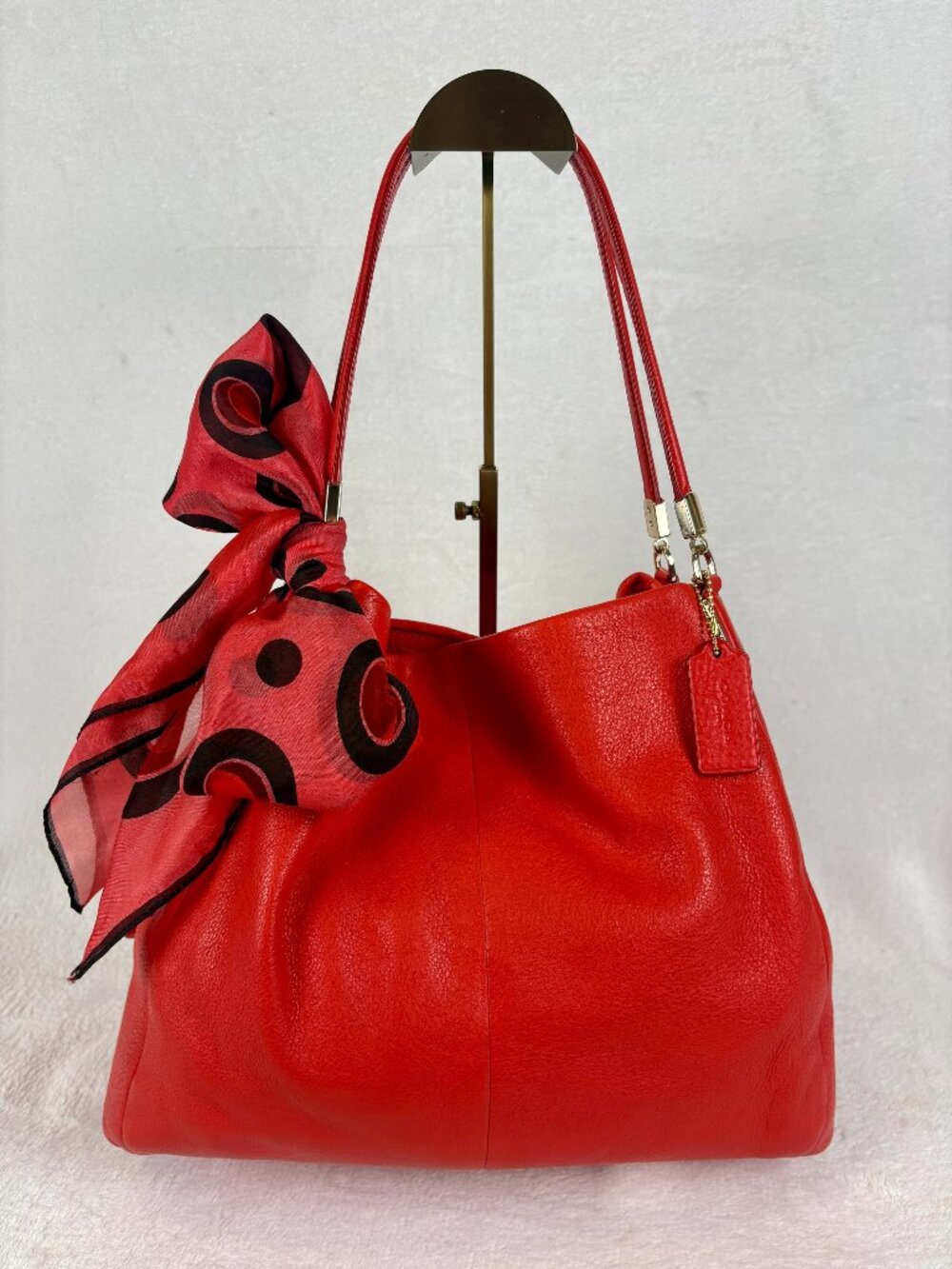 Coach Madison Phoebe Shoulder Bag in Tumbled Cardinal Red Leather with Scarf